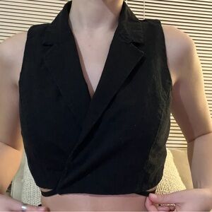 Zara tie closure collared cropped vest